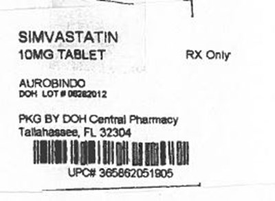 Simvastatin 10mg Aurobindo.jpg Label Image for 10mg - Simvastatin 10mg Aurobindo